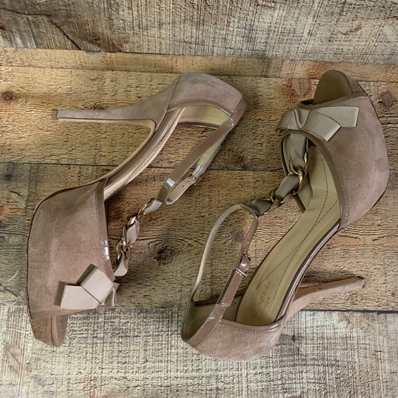 KATE Spade Tan Suede T-Strap Heels Sz 9.5 - Picture 5 of 8